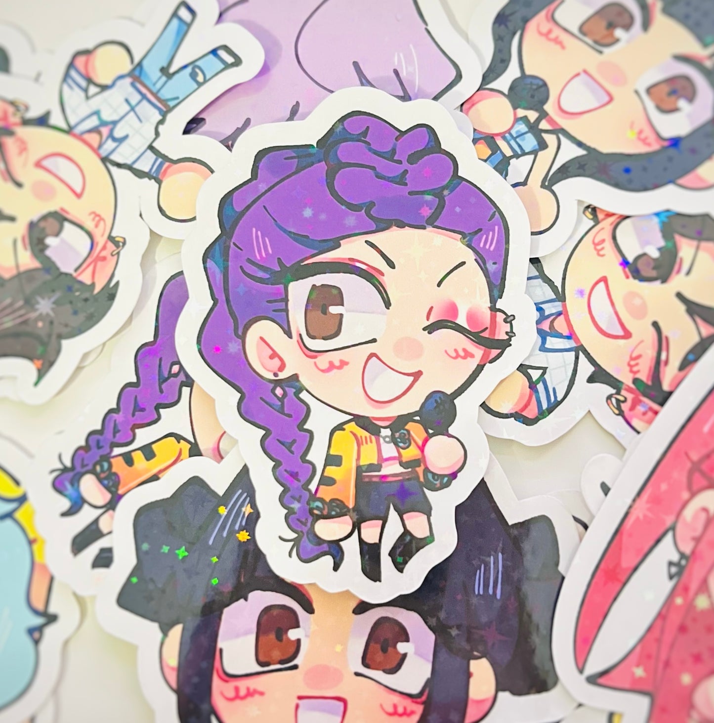 Kpop Demon Hunters Huntrix Holographic Glitter Vinyl Stickers