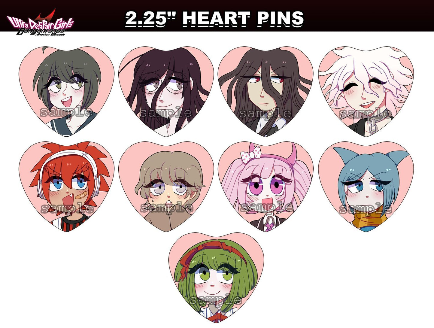 RETIRING Danganronpa: Ultra Despair Girls Blushing Heart pins