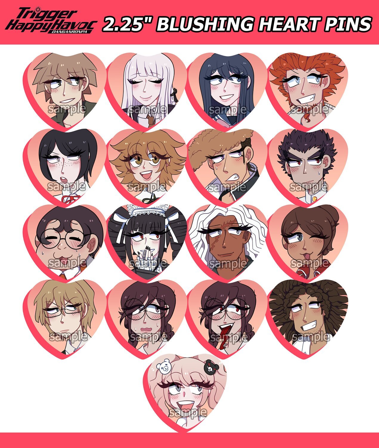 RETIRING Dangan Ronpa Trigger Happy Havoc Blushing Heart Pins