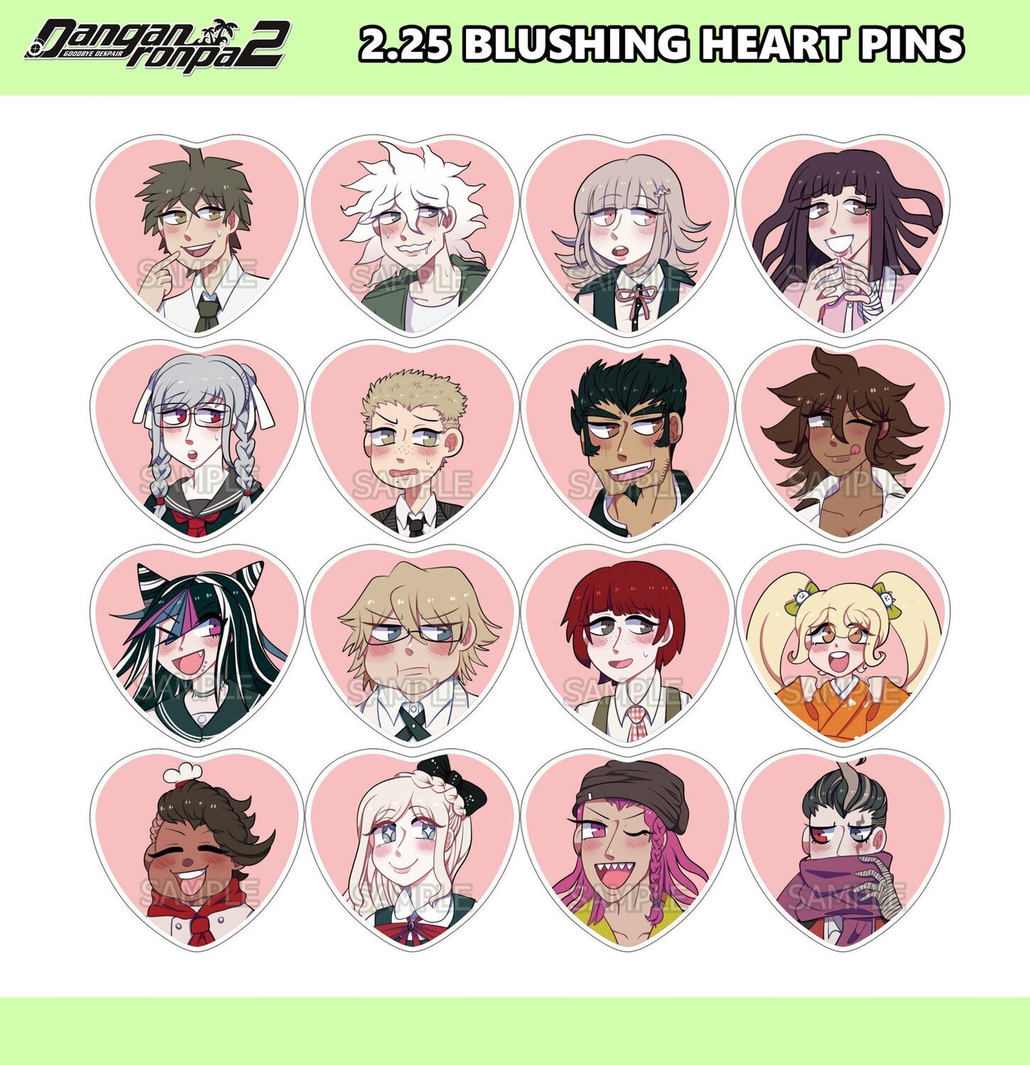 RETIRING Super Danganronpa 2 Blushing Heart Pins