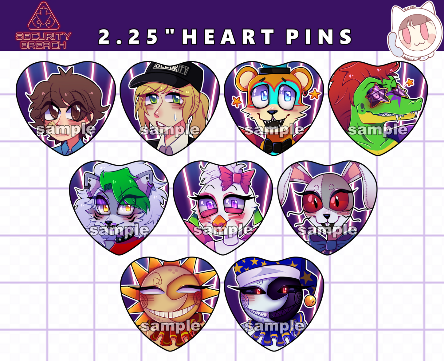 FNAF Security Breach Heart Pins