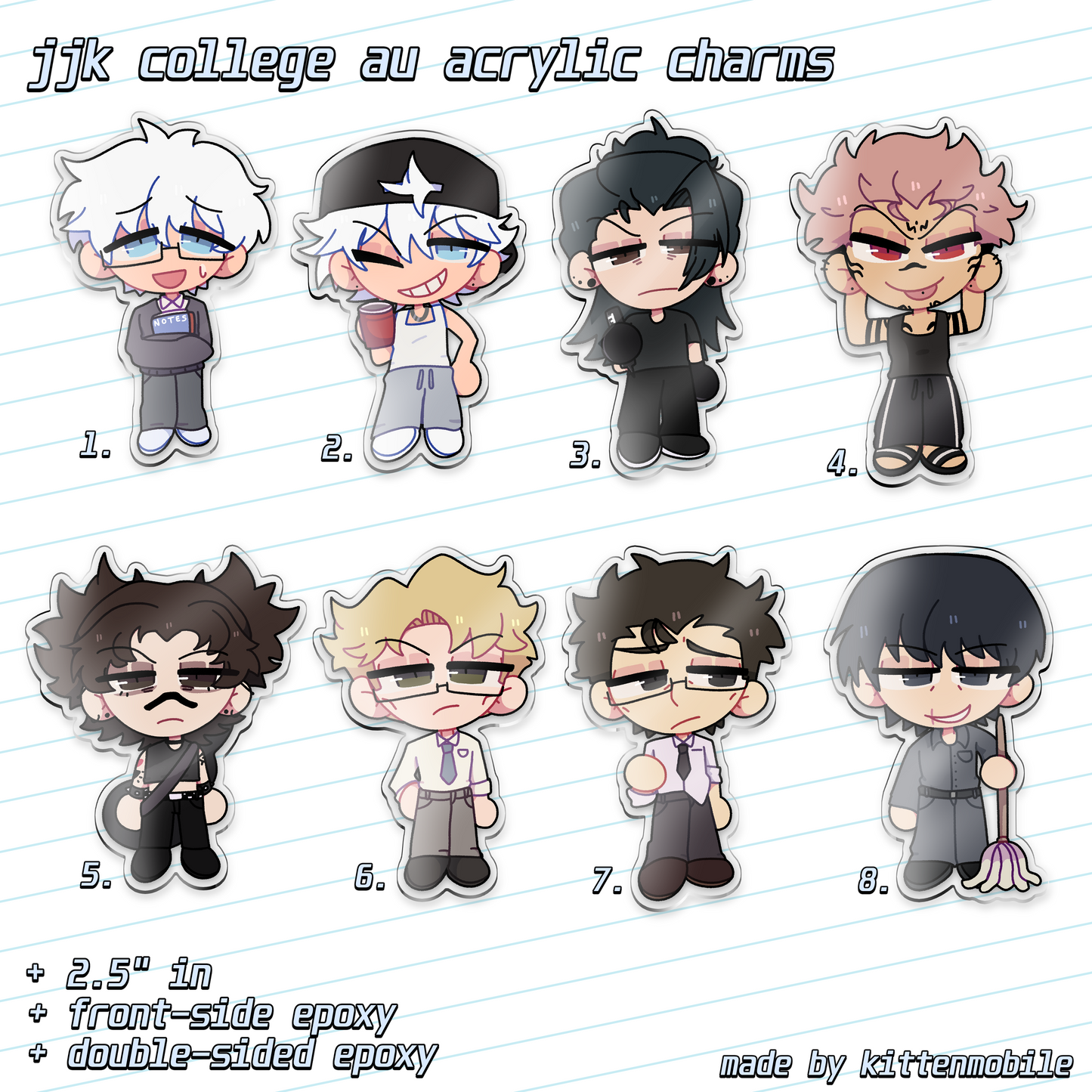 JJK Jujutsu Kaisen College AU 2.5"in Acrylic Charms