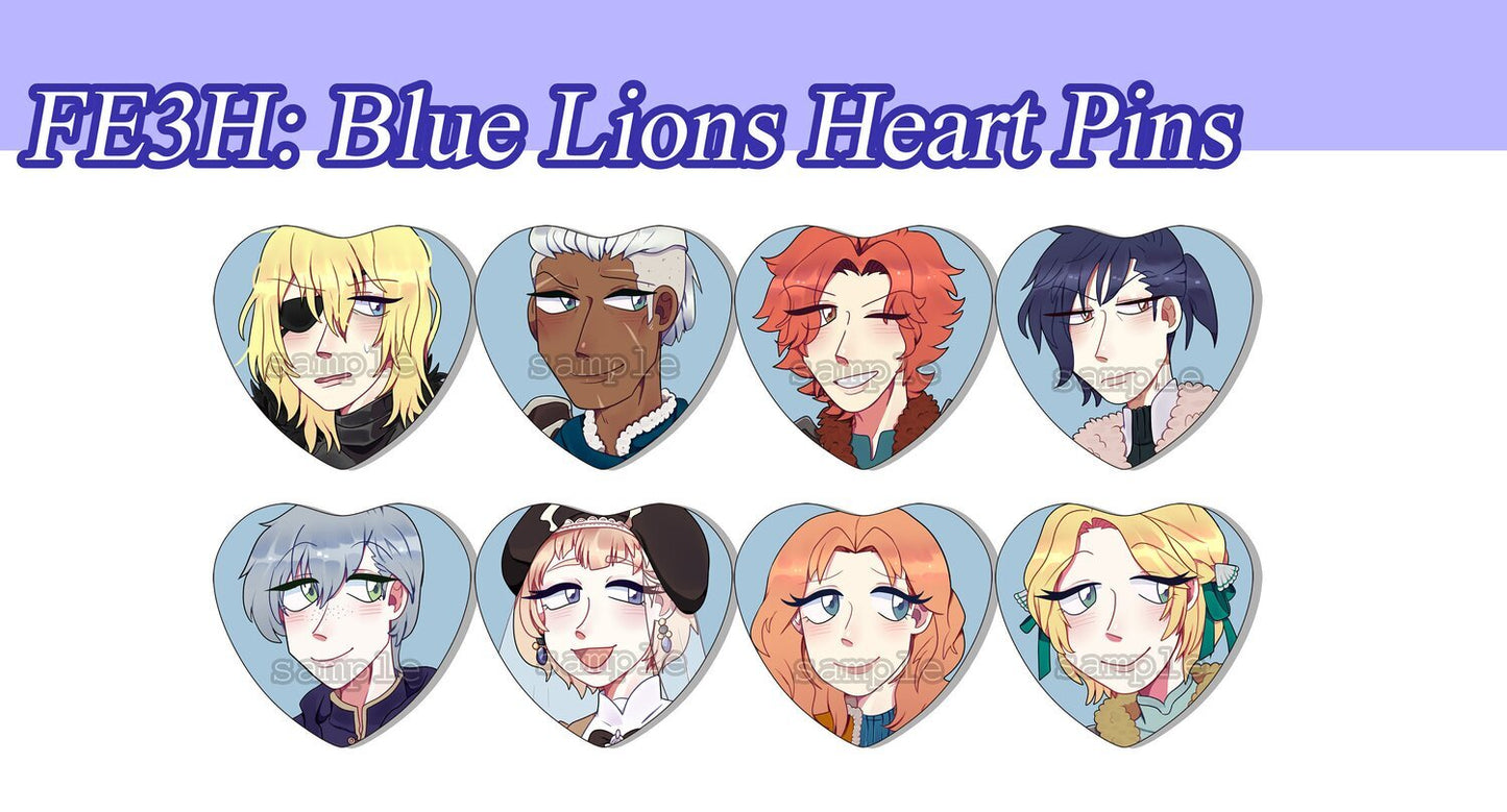 Fire Emblem Three Houses: Blue Lions Heart Pins