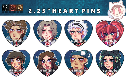 999 Nonary Games Heart Pins