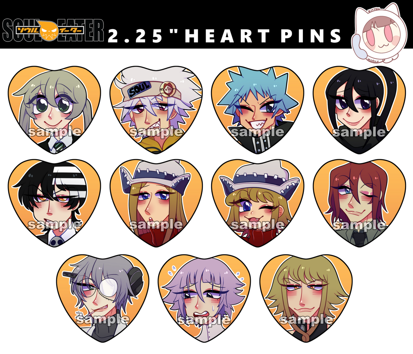 Soul Eater Heart pins